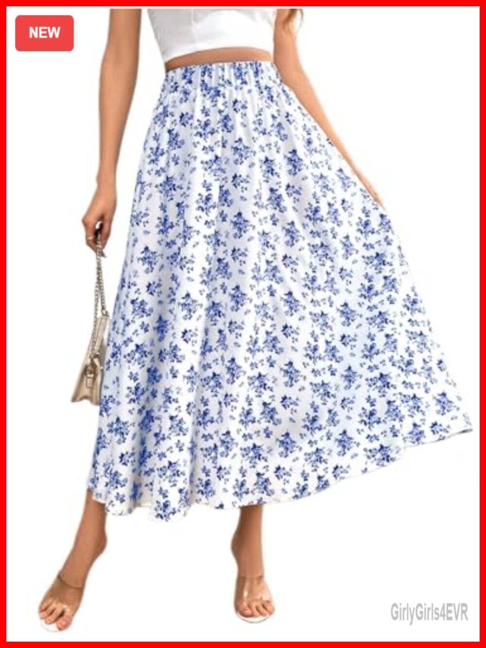 MSLG Women's High Waist Floral Midi Skirt A-Line Casual